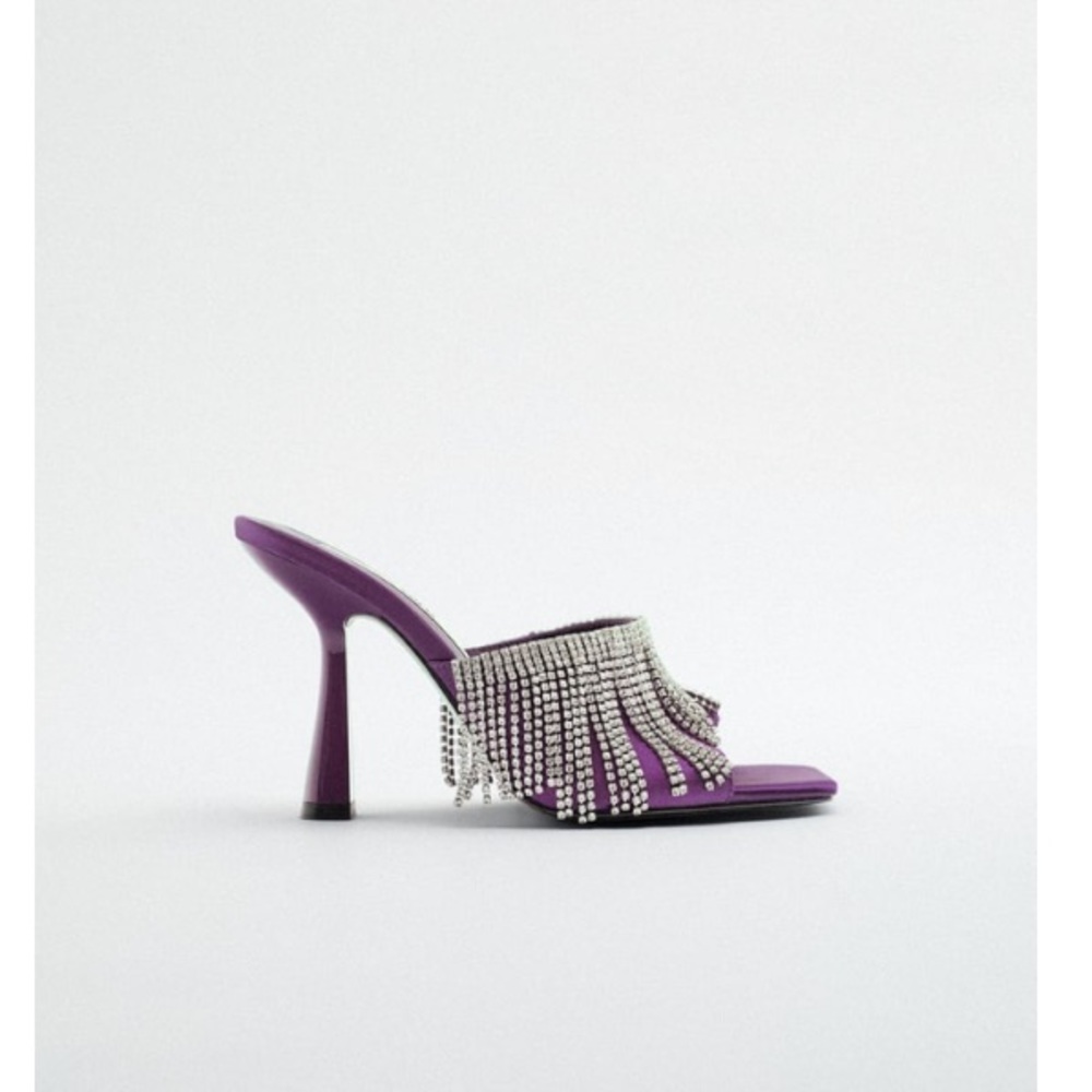 ZARA PURPLE SPARKLY HEELED SANDALS BRAND NEW WITH TAGS US 8 EUR 39